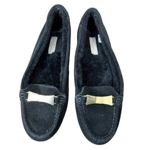 Kate spade black suede Sherpa driving‎ slipper 7
